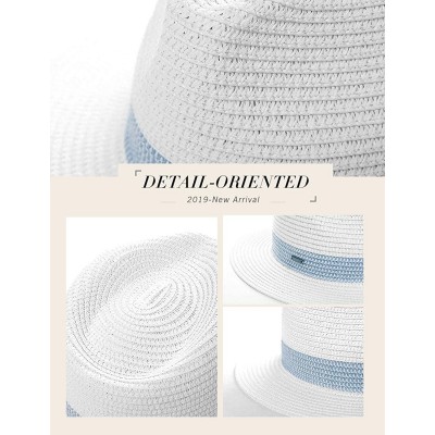 Sun Hats Womens Straw Fedora Brim Panama Beach Havana Summer Sun Hat Party Floppy - 00738_white Blue - CS18S74AO8L $13.85