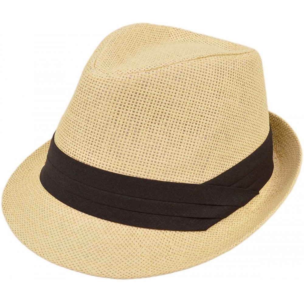 Fedoras Classic Fedora Straw Hat with Black Cotton Band - Diff Colors Avail - Natural - CB11TZFNXON $11.38