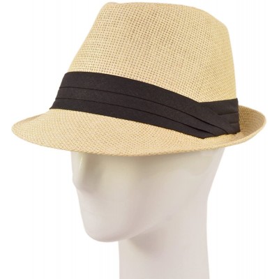Fedoras Classic Fedora Straw Hat with Black Cotton Band - Diff Colors Avail - Natural - CB11TZFNXON $11.38