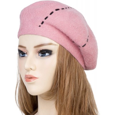 Berets Womens French Beret Hat Reversible Knitted Thickened Warm Cap for Ladies Girls - Pink - C118I6IYQCS $13.87