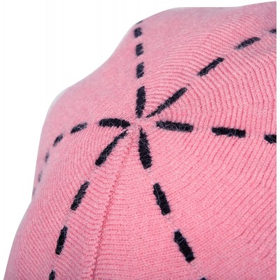 Berets Womens French Beret Hat Reversible Knitted Thickened Warm Cap for Ladies Girls - Pink - C118I6IYQCS $13.87