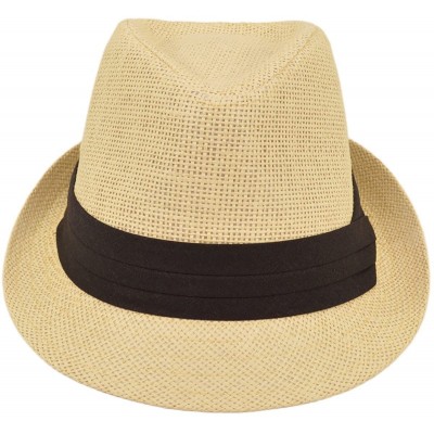 Fedoras Classic Fedora Straw Hat with Black Cotton Band - Diff Colors Avail - Natural - CB11TZFNXON $11.38