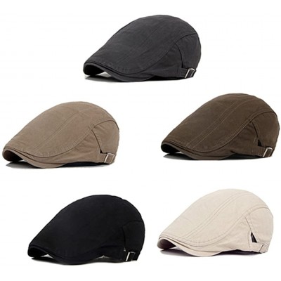 Newsboy Caps Classic Men Casual Solid Color Cotton Flat Cabbie Newsboy Hat Sun Beret Cap - Dark Grey - CN187LCAY7N $11.43