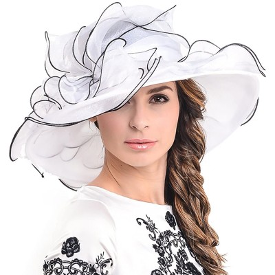 Sun Hats Womens Kentucky Derby Church Dress Wedding Floral Tea Party Hat S056 - White - CC12DBCUXAV $32.96