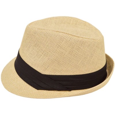 Fedoras Classic Fedora Straw Hat with Black Cotton Band - Diff Colors Avail - Natural - CB11TZFNXON $11.38