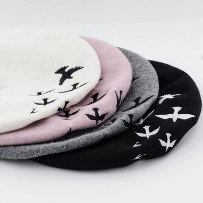 Berets Women's Warm Embroidery Bird Wool Cap Berets Robin Hat - Pink - CJ1827TDEYN $11.78