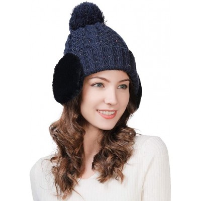 Skullies & Beanies Women's Winter Knitted Pom Beanie Ski Hat/Visor Beanie Newsboy Cap Wool/Acrylic - 99736navy - CL18X5L53MK ...