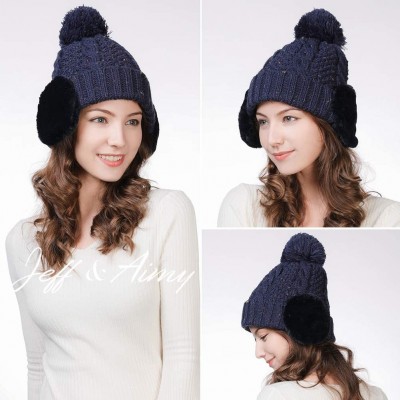 Skullies & Beanies Women's Winter Knitted Pom Beanie Ski Hat/Visor Beanie Newsboy Cap Wool/Acrylic - 99736navy - CL18X5L53MK ...