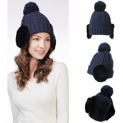 Skullies & Beanies Women's Winter Knitted Pom Beanie Ski Hat/Visor Beanie Newsboy Cap Wool/Acrylic - 99736navy - CL18X5L53MK ...