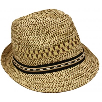 Fedoras Fedora Straw Hat for Mens Women Sun Beach Derby Panama Summer Hats w Brim Black to White - Sand W Black - CU184XLOYW0...