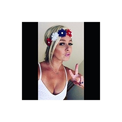 Headbands Red White Blue American Flag 4th of July Independence Floral Flower Stretch Crystal Headband - C311XLU3ARH $9.84