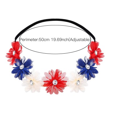 Headbands Red White Blue American Flag 4th of July Independence Floral Flower Stretch Crystal Headband - C311XLU3ARH $9.84