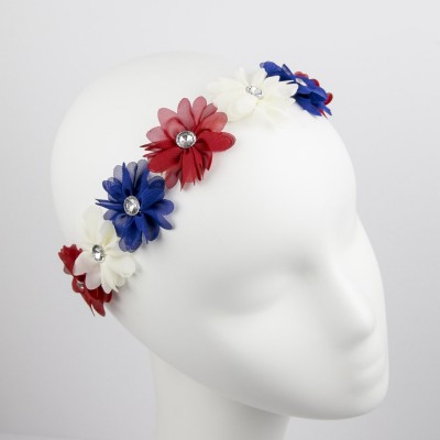 Headbands Red White Blue American Flag 4th of July Independence Floral Flower Stretch Crystal Headband - C311XLU3ARH $9.84