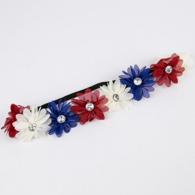 Headbands Red White Blue American Flag 4th of July Independence Floral Flower Stretch Crystal Headband - C311XLU3ARH $9.84