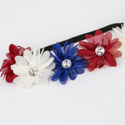 Headbands Red White Blue American Flag 4th of July Independence Floral Flower Stretch Crystal Headband - C311XLU3ARH $9.84