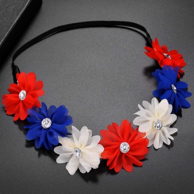 Headbands Red White Blue American Flag 4th of July Independence Floral Flower Stretch Crystal Headband - C311XLU3ARH $9.84