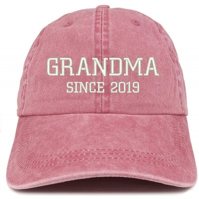 Baseball Caps Grandma Since 2019 Embroidered Washed Pigment Dyed Cap - Burgundy - CG18OQ29S50 $13.23