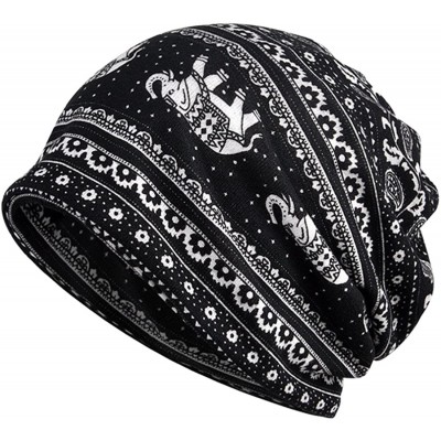 Skullies & Beanies Women's Multifunction Elephant Pattern Hat Skull Cap Scarf - Black - CF1880SIL8X $9.65