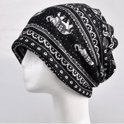 Skullies & Beanies Women's Multifunction Elephant Pattern Hat Skull Cap Scarf - Black - CF1880SIL8X $9.65