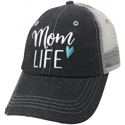 Baseball Caps Mom Life Embroidered Baseball Hat Mesh Trucker Style Hat Cap Mothers Day Pregnancy Announcement Dark Grey - C41...