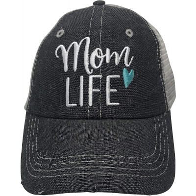 Baseball Caps Mom Life Embroidered Baseball Hat Mesh Trucker Style Hat Cap Mothers Day Pregnancy Announcement Dark Grey - C41...