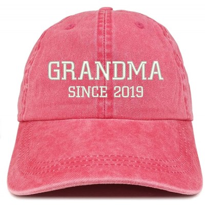 Baseball Caps Grandma Since 2019 Embroidered Washed Pigment Dyed Cap - Red - CL180OSKGHQ $39.84