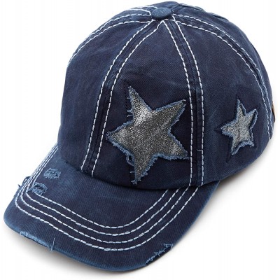 Baseball Caps Exclusives Hatsandscarf Distressed Adjustable - Navy Glitter Stars - C318SM409AW $17.04