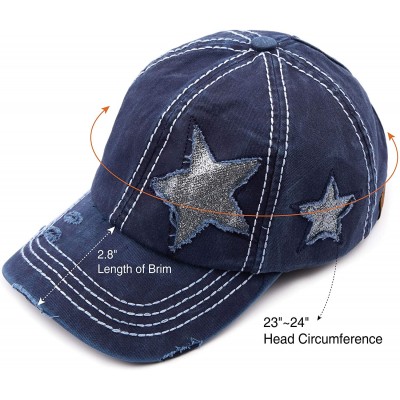 Baseball Caps Exclusives Hatsandscarf Distressed Adjustable - Navy Glitter Stars - C318SM409AW $17.04