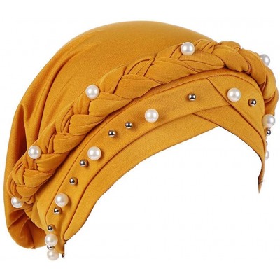 Skullies & Beanies Women India Hat Muslim Solid One Tail Chemo Beanie Scarf Turban Warm Wrap Cap - Yellow - CH18TN07N97 $25.01
