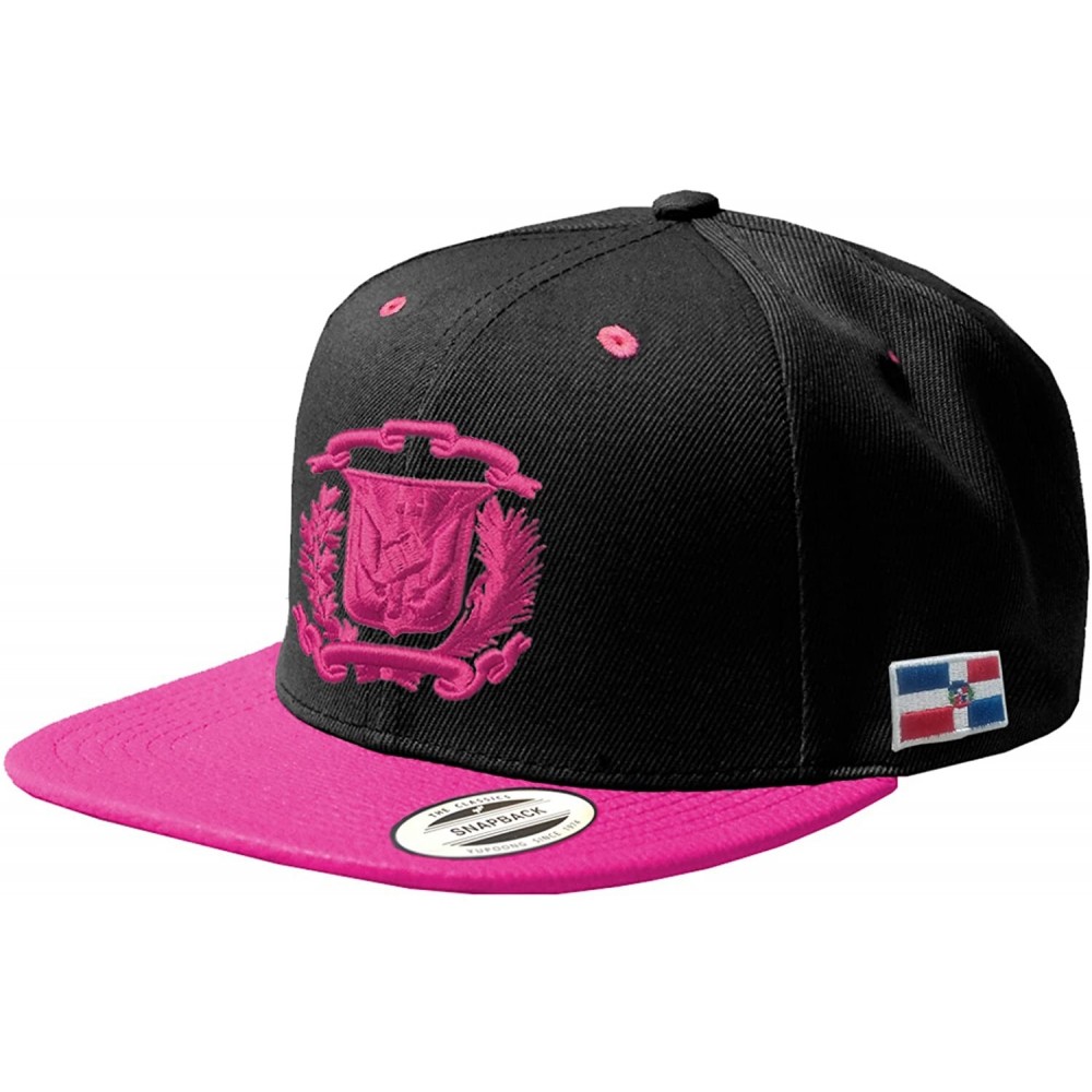 Baseball Caps Dominican Republic Shield Snapback Cap - Black/Pink - C212NRXZZVX $27.42