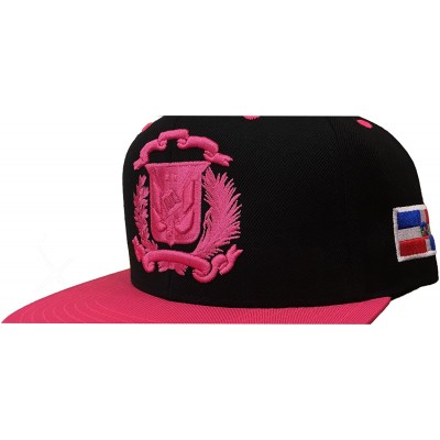 Baseball Caps Dominican Republic Shield Snapback Cap - Black/Pink - C212NRXZZVX $27.42