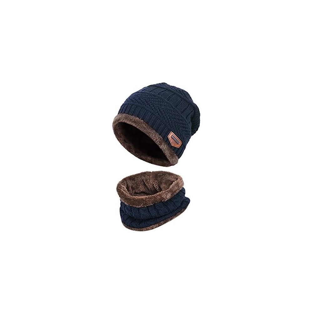 Skullies & Beanies Winter Hat 2-Pieces Warm Knitted Hat and Circle Scarf Set Outdoors Scarf Beanie Skull Cap for Winter - Blu...