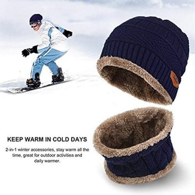 Skullies & Beanies Winter Hat 2-Pieces Warm Knitted Hat and Circle Scarf Set Outdoors Scarf Beanie Skull Cap for Winter - Blu...