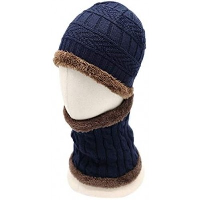 Skullies & Beanies Winter Hat 2-Pieces Warm Knitted Hat and Circle Scarf Set Outdoors Scarf Beanie Skull Cap for Winter - Blu...
