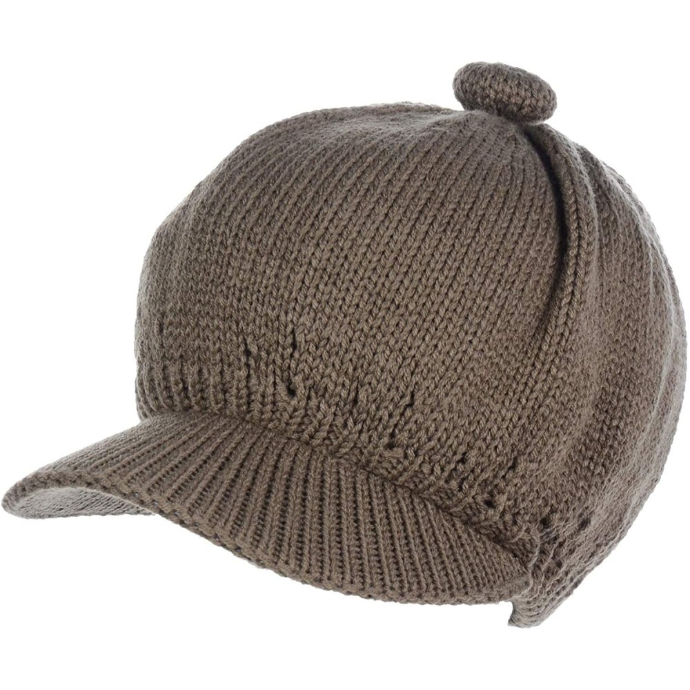 Skullies & Beanies Womens Winter Visor Cap Beanie Hat Wool Blend Lined Crochet Decoration - Olive Lines - CZ18WGRN6SE $15.63