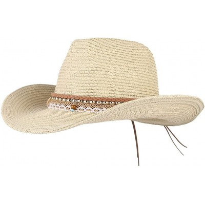 Sun Hats Cowboy Cowgirl Floppy Sun Hat Fedora Straw Wide Brim Bucket Beach Cap - Beige - CZ18D63O9U6 $14.01