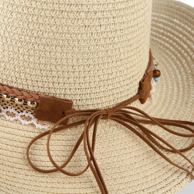 Sun Hats Cowboy Cowgirl Floppy Sun Hat Fedora Straw Wide Brim Bucket Beach Cap - Beige - CZ18D63O9U6 $14.01