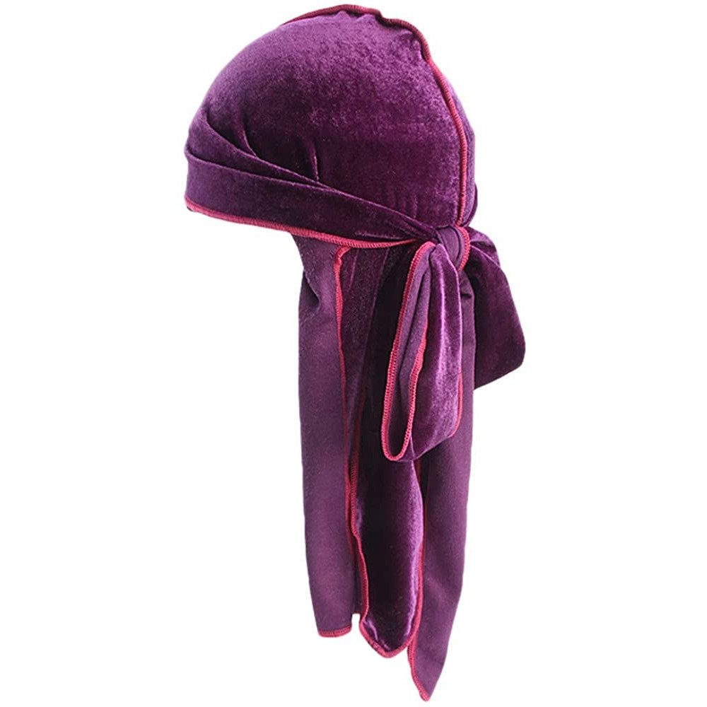 Skullies & Beanies Unisex Men Women's Fashion Velvet Bandana Hat Durag Rag Tail Headwrap Headwear - J - CB18MI9TACK $7.80