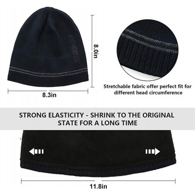 Skullies & Beanies Mens Winter Sport Beanie Hat Warm Knit Hats with Lining Unisex Tactical Plain Ski Skull Cap - Navy - CI18X...