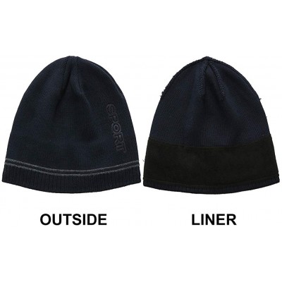 Skullies & Beanies Mens Winter Sport Beanie Hat Warm Knit Hats with Lining Unisex Tactical Plain Ski Skull Cap - Navy - CI18X...