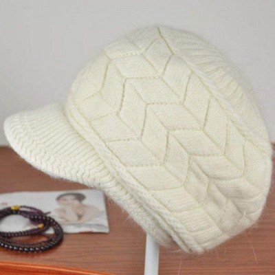 Skullies & Beanies Womens Winter Warm Knitted Hats Slouchy Wool Beanie Hat Cap with Visor - White - CP18NMA9376 $7.41