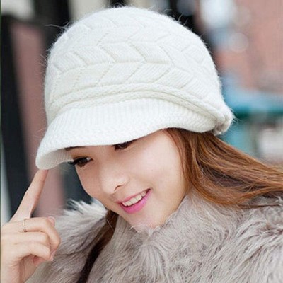 Skullies & Beanies Womens Winter Warm Knitted Hats Slouchy Wool Beanie Hat Cap with Visor - White - CP18NMA9376 $7.41