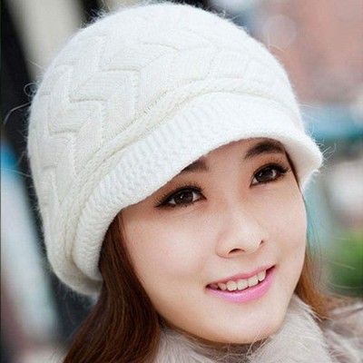 Skullies & Beanies Womens Winter Warm Knitted Hats Slouchy Wool Beanie Hat Cap with Visor - White - CP18NMA9376 $7.41