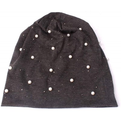 Skullies & Beanies Women Beading Pearls Ruffle Hat Cancer Chemo Beanie Scarf Turban Wrap Cap - Gray - C418QZR8LWY $10.45