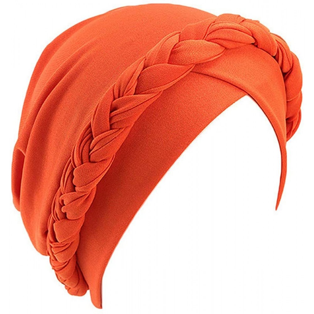 Skullies & Beanies Chemo Cancer Turbans Cap Twisted Braid Hair Cover Wrap Turban Headwear for Women - Single Braid Orange - C...