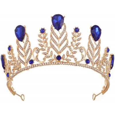 Headbands Vintage Rhinestone Feather Crown Wedding Crystal Leaf Bride Tiara Headband(A1346) - Blue - C0187UOD298 $28.08