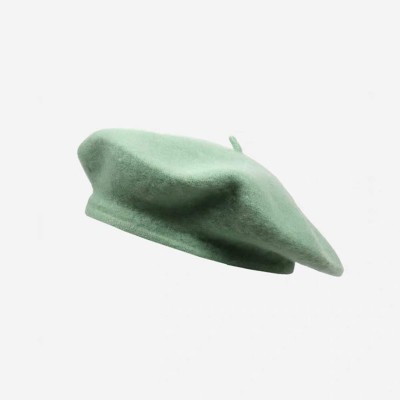 Berets Women Wool Beret Hat French Style Solid Color - Cream Green - CQ194GST8Y6 $12.57