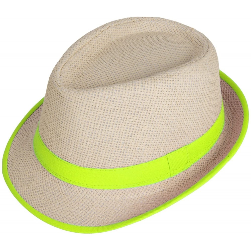 Fedoras Men Women Short Brim Sunblock Summer Fedora Straw Hat with Manhattan Style - Green - CR12GZ7O8QF $17.69