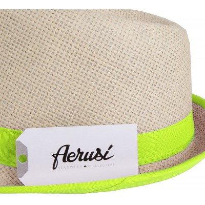 Fedoras Men Women Short Brim Sunblock Summer Fedora Straw Hat with Manhattan Style - Green - CR12GZ7O8QF $17.69