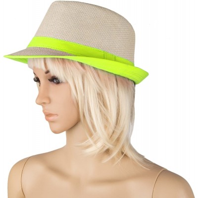 Fedoras Men Women Short Brim Sunblock Summer Fedora Straw Hat with Manhattan Style - Green - CR12GZ7O8QF $17.69